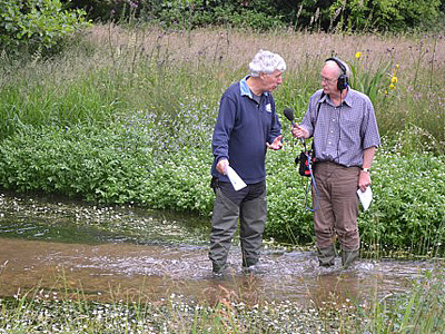Angling Trust Campaign Chief Martin Salter being interviewed in Hertfordshire’s River Mimram by legendary radio presenter John Waite for the BBC Radio 4 programme ‘Face the Facts’ to be broadcast this week.