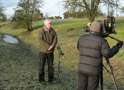 Giving an interview on a dried up Kennet riverbed in the drought of January 2012