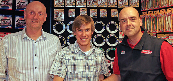 Steve Egerton (R) and Paul Garner (L) welcome Sam to the Pure Fishing Squad.  
