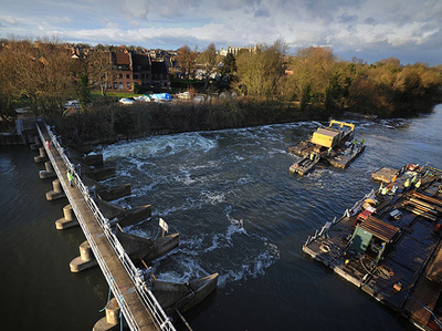 Romney Weir, an historic Thames chub and barbel venue, undergoing engineering works to create 'green' energy