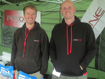 Lewis Baldwin (L) and Paul Garner on the Peg One stand at Evesham