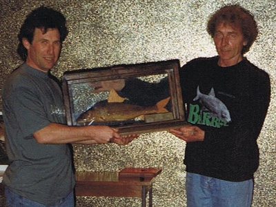 Fred presenting me with the trophy back in 1993 (Love the hair! - Ed)