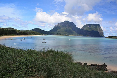 The lagoon at Lord Howe looking towards Mount Gower to the south.