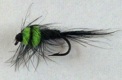 A shop bought Montana nymph.  The tail and hackle are highly mobile, but the chenille thorax is bulky on this size 12 hook