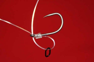 Knotless knot with ESP ring threaded back through the eye of hook