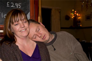 Steve snoozing on Wendi#&39s shoulder